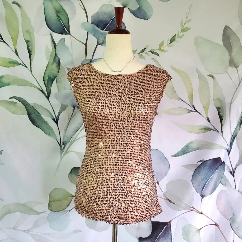 THE LIMITED | Vintage Sheer Sequin Top in Nude sz XS